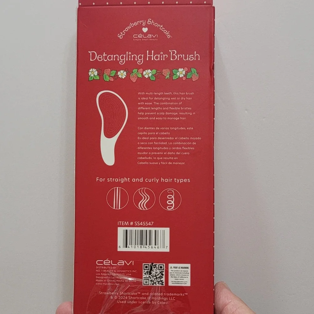 NEW STRAWBERRY SHORTCAKE By Celavi ‎ Red Florals DETANGLING HAIR BRUSH